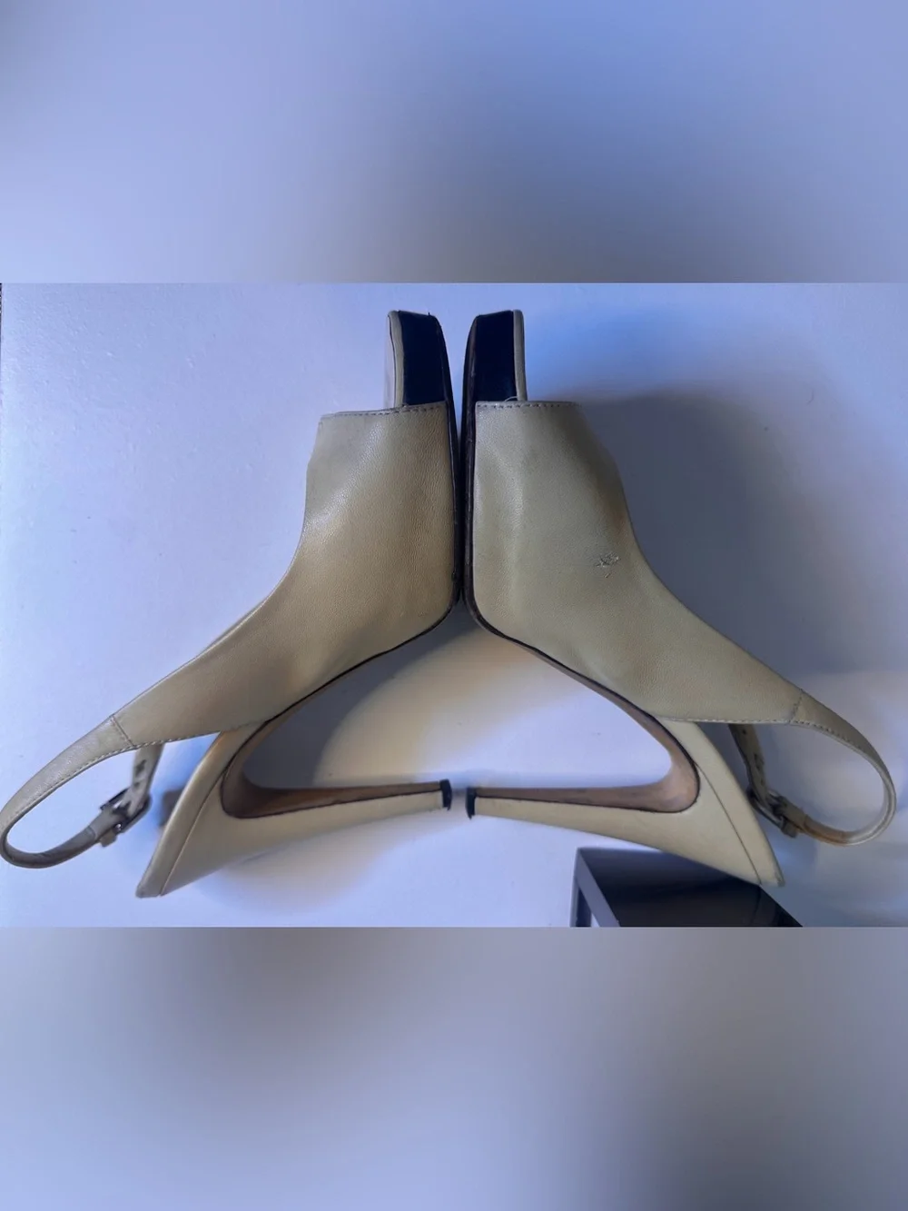 CHANEL Beige Leather Slingback Heels CC Logo Size 38C